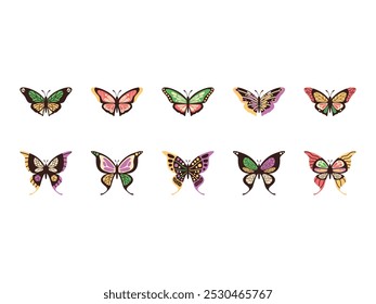 Conjunto de elementos de ilustración de mariposa retro