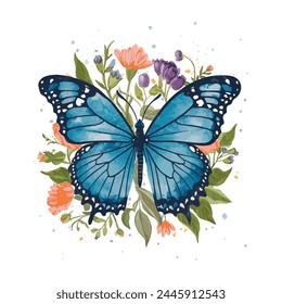 Retro Butterfly Illustration Vector Watercolor Clip art Design