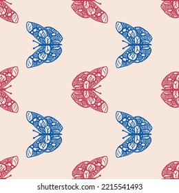 Retro butterfly seamless pattern. 70s style ecological insect garden wildlife wallpaper. Earthy decorative lepidoptera tile. 