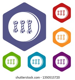 Retro button icons vector colorful hexahedron set collection isolated on white