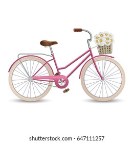 Retro bycicle with basket of flowers. Healthy lifestyle, fitness. Vector illustration EPS10.