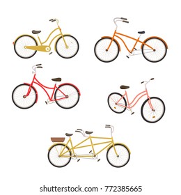 Retro bycicles set. Vector illustration.