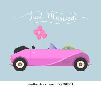 Retro cabrio car wedding just married vector vehicle.