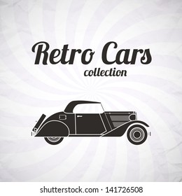 Retro cabriolet car, vintage collection, classic garage sign, vector illustration background, can be used for design, invitations card, infographics