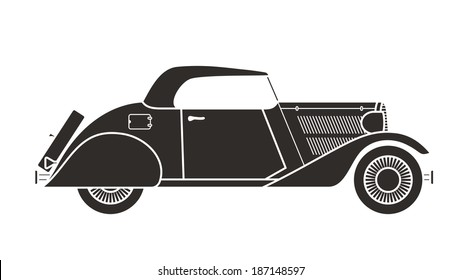 Retro cabriolet car, vintage collection, classic garage sign, vector illustration background, can be used for design, card, infographics