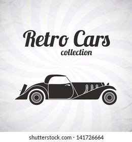 Retro cabriolet sport car, vintage collection, classic garage sign, vector illustration background, can be used for design, invitations card, infographics
