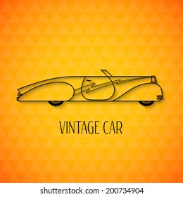 Retro cabriolet sport vintage car with shadow isolated on triangle geometric texture, classic garage sign vector illustration background, can be used for design, infographic