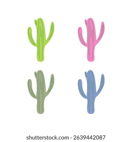 RETRO CACKTUSES SUMMER ILLUSTRATED PLANTS ISOLATED ON WHITE VECTOR