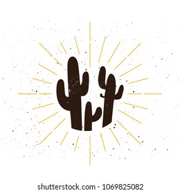Retro cactus silhouette logo. Desert sign and vintage logotype. Cinco de Mayo icon. Mexico symbol. Vector