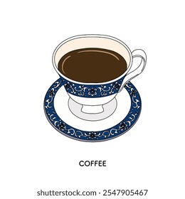 Retro café café desenhado à mão linha desenho ilustração