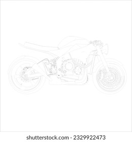Retro Cafe racer classic motorcycle wire frame blueprint vector illustration 