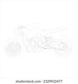 Retro Cafe racer classic motorcycle wire frame blueprint vector illustration 