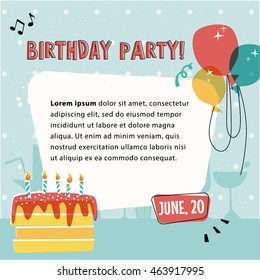 Retro Cake Birthday invitation vector illustration