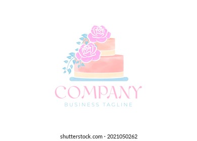 Retro Cake Logo Design with Flowers