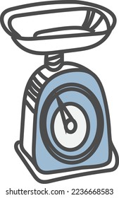 A retro cake scale illustration or a doodle of cooking or baking tools gray line. line art illustration can be used as icon of kitchen stuff. 