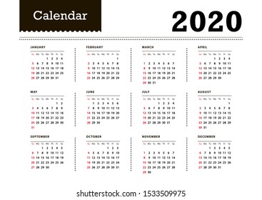 Retro calendar 2020 week start sunday