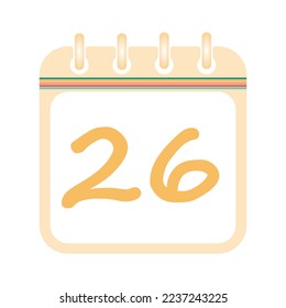 Retro calendar day 26. 26 on a white paper with retro border on white background vector. 