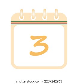 Retro calendar day 3. 3 on a white paper with retro border on white background vector. 