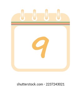 Retro calendar day 9. 9 on a white paper with retro border on white background vector. 