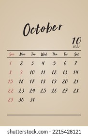 Retro calendar for October 2023