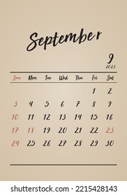 Retro calendar for September 2023