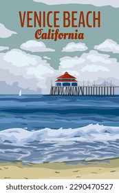 Retro California Venice Beach travel poster vector