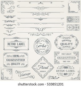 Retro Calligraphic Design Elements and Page Decoration Set. Vector Illustration.