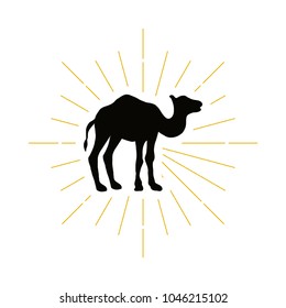 Retro camel silhouette logo. Desert sign and vintage logotype. Ramadan icon. Arabic symbol. Vector