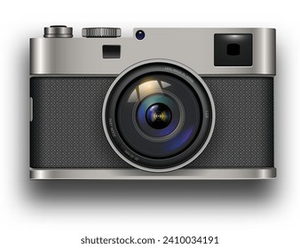 Retro camera 3d icon, vintage photo camera background, vector illustration