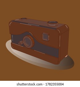 Retro camera in a 3D style on a colored background. Axonometry. Vector. Old camera.