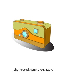 Retro camera in a 3D style on a colored background. Vector. Old camera. Axonometry.