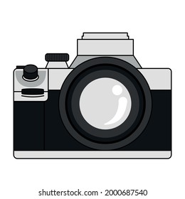 Retro camera from the 80s with white background