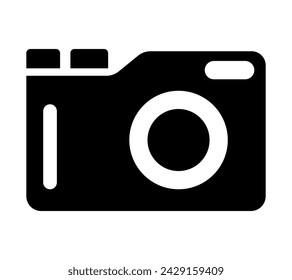Retro camera. Camera black icon. Vector clipart isolated on white background.