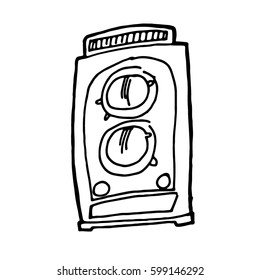 Retro camera, black line front view
