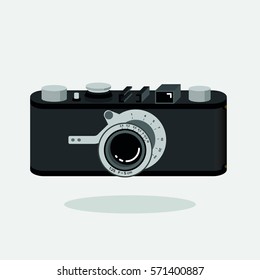 Retro camera black and silver. Flat vector illustration. Isometric perspective. 
