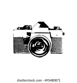 retro camera in black and white, vintage camera icon