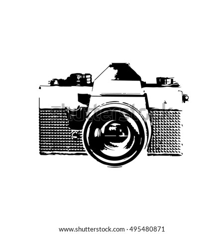 retro camera in black and white, vintage camera icon