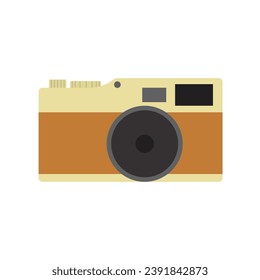 Retro camera color flat vector in cartoon style. Item for travel, tourist, journey. Summer time concept.