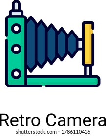 retro, camera color line icon isolated on white background