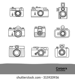 Retro camera doodles icons set , vector Illustration 