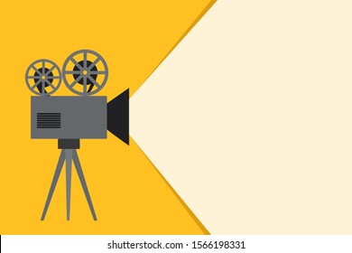 Retro camera film tape  with ray of light on yellow background for your design, stock vector illustration