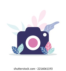 Retro Camera flat concept vector illustration 