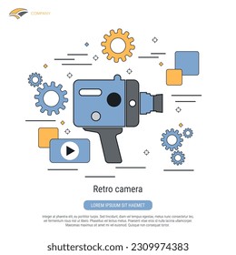 Retro camera flat contour style vector concept illustration