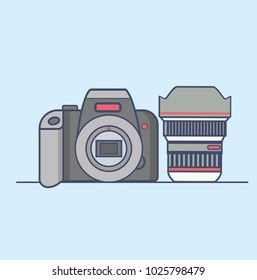 Retro camera  flat line design
