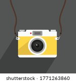 Retro camera in a flat style on a black background