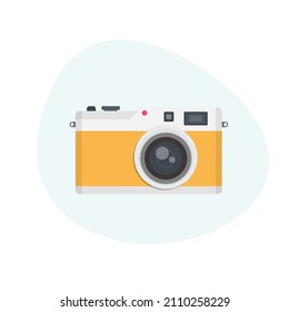Retro-Kamera im flachen Stil auf buntem Hintergrund. Alte Kamera. 
