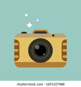 Retro-Kamera im flachen Stil. Vintage-Vektorillustration auf weißem Hintergrund