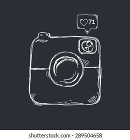 Retro camera icon design in sketch style