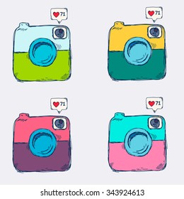 Retro camera icon design in sketch style