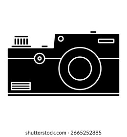 Icono de cámara retro con estilo glifo. Icono de cámara